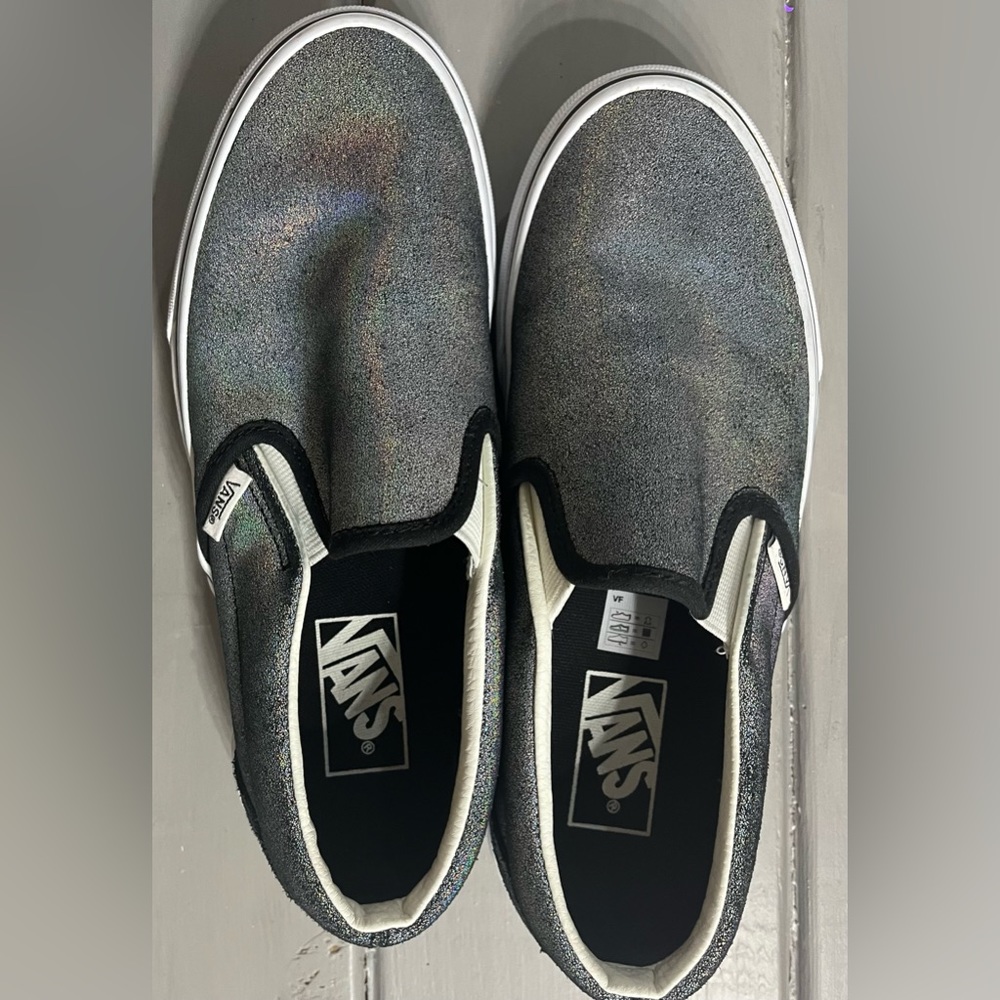 Vans Classic Slip-On Prism Suede Black Shoes - Size 6M/7.5W - Like New